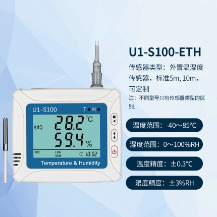 U1-S100-ETH 外置RS485溫濕度記錄儀