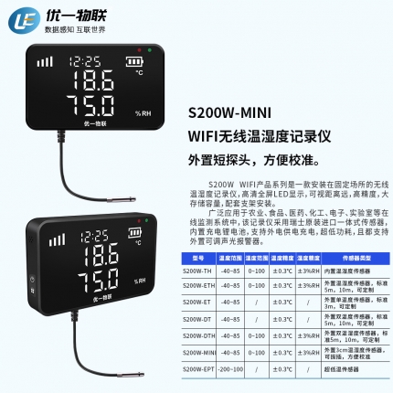 S200W-MINI WIFI無線短探頭溫濕度記錄儀